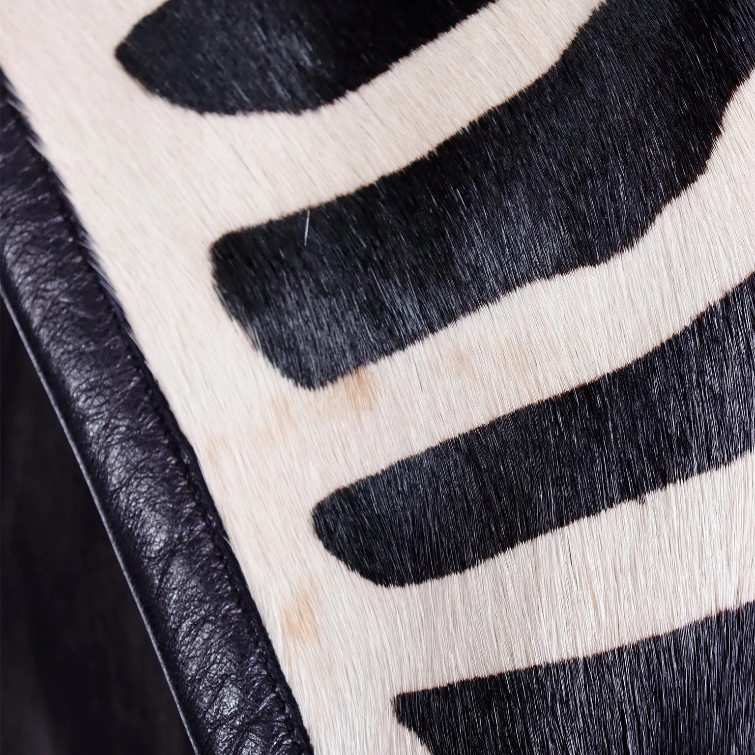 1985 Claude Montana Ideal Cuir Black Lamb Leather Runway Jacket W Zebra Pony Fur