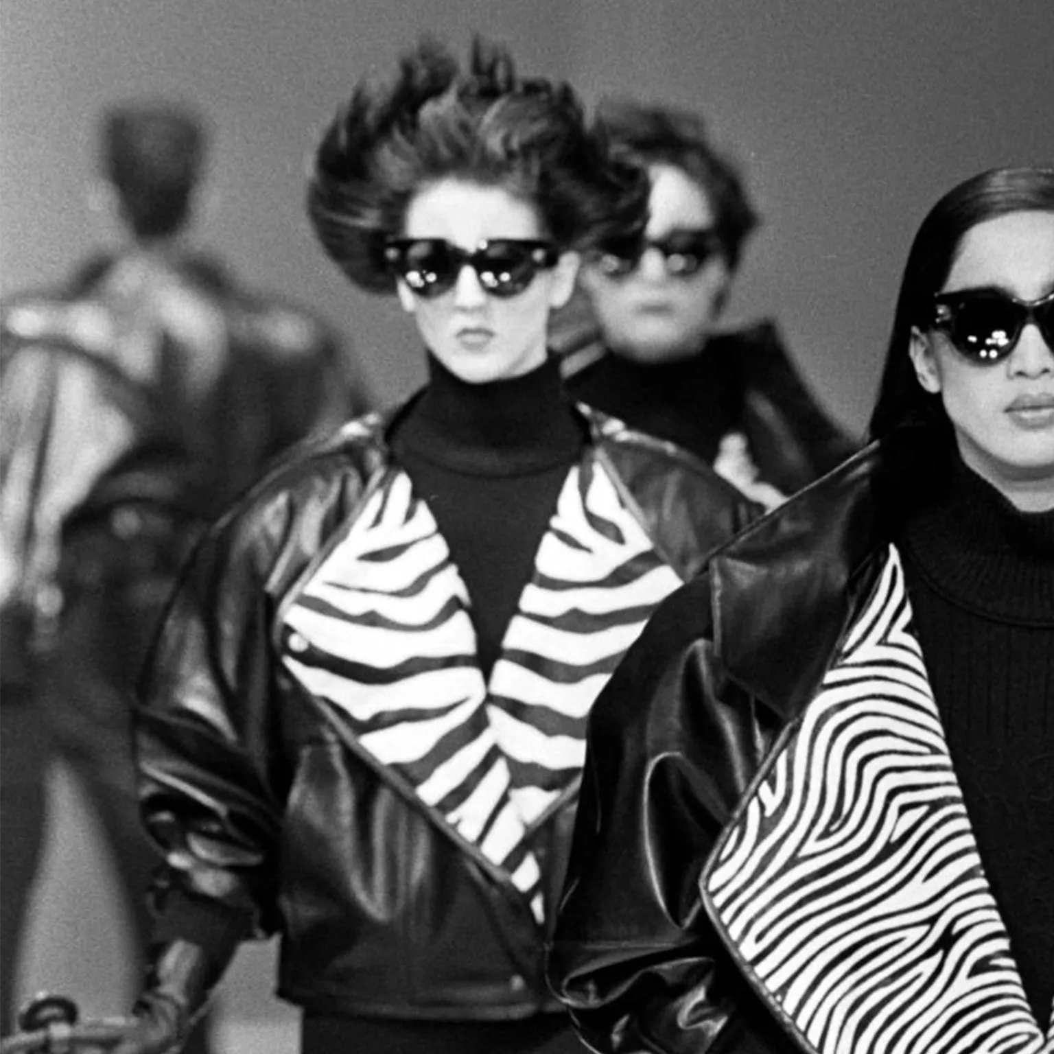 1985 Claude Montana Ideal Cuir Black Lamb Leather Runway Jacket W Zebra Pony Fur