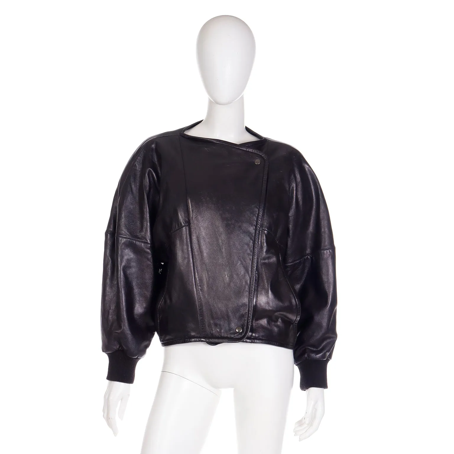 1985 Claude Montana Ideal Cuir Black Lamb Leather Runway Jacket W Zebra Pony Fur