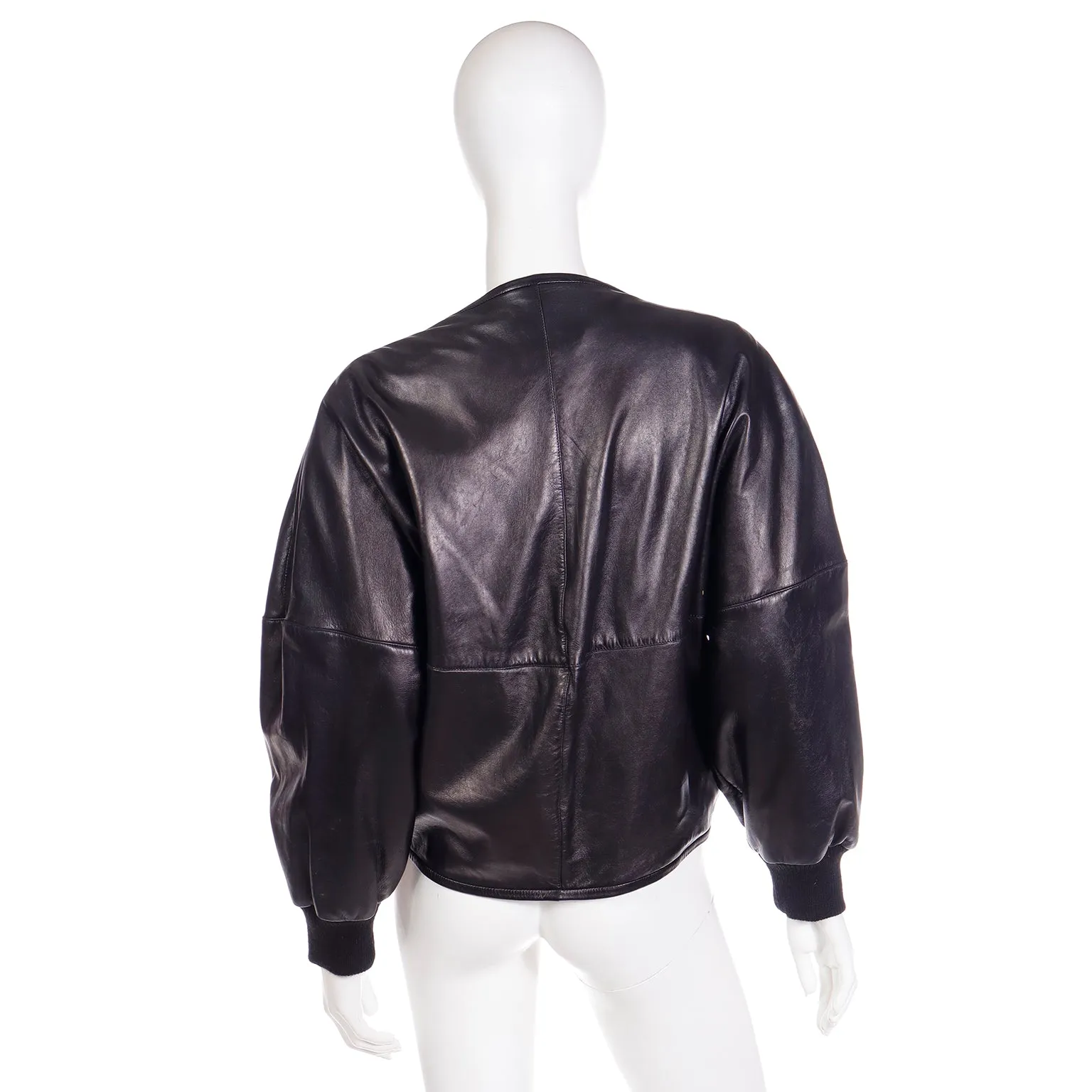 1985 Claude Montana Ideal Cuir Black Lamb Leather Runway Jacket W Zebra Pony Fur