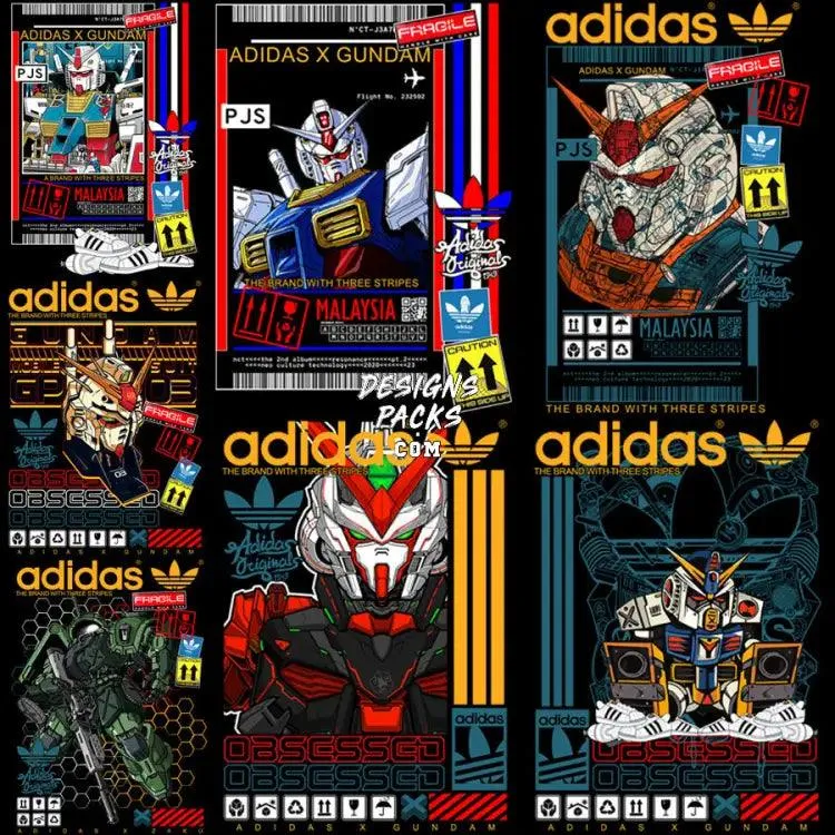 7 Robot v2 Anime Sport Brand Streetwear Designs Bundle PNG   PSD