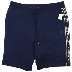 AEROPOSTALE Fleece Logo Name Stripe Shorts for Men - Navy (Size: L)