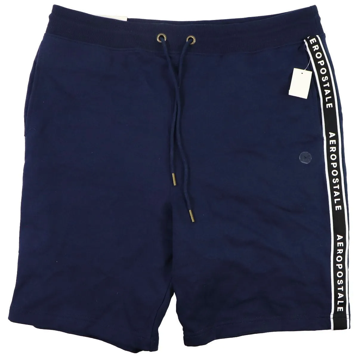 AEROPOSTALE Fleece Logo Name Stripe Shorts for Men - Navy (Size: L)