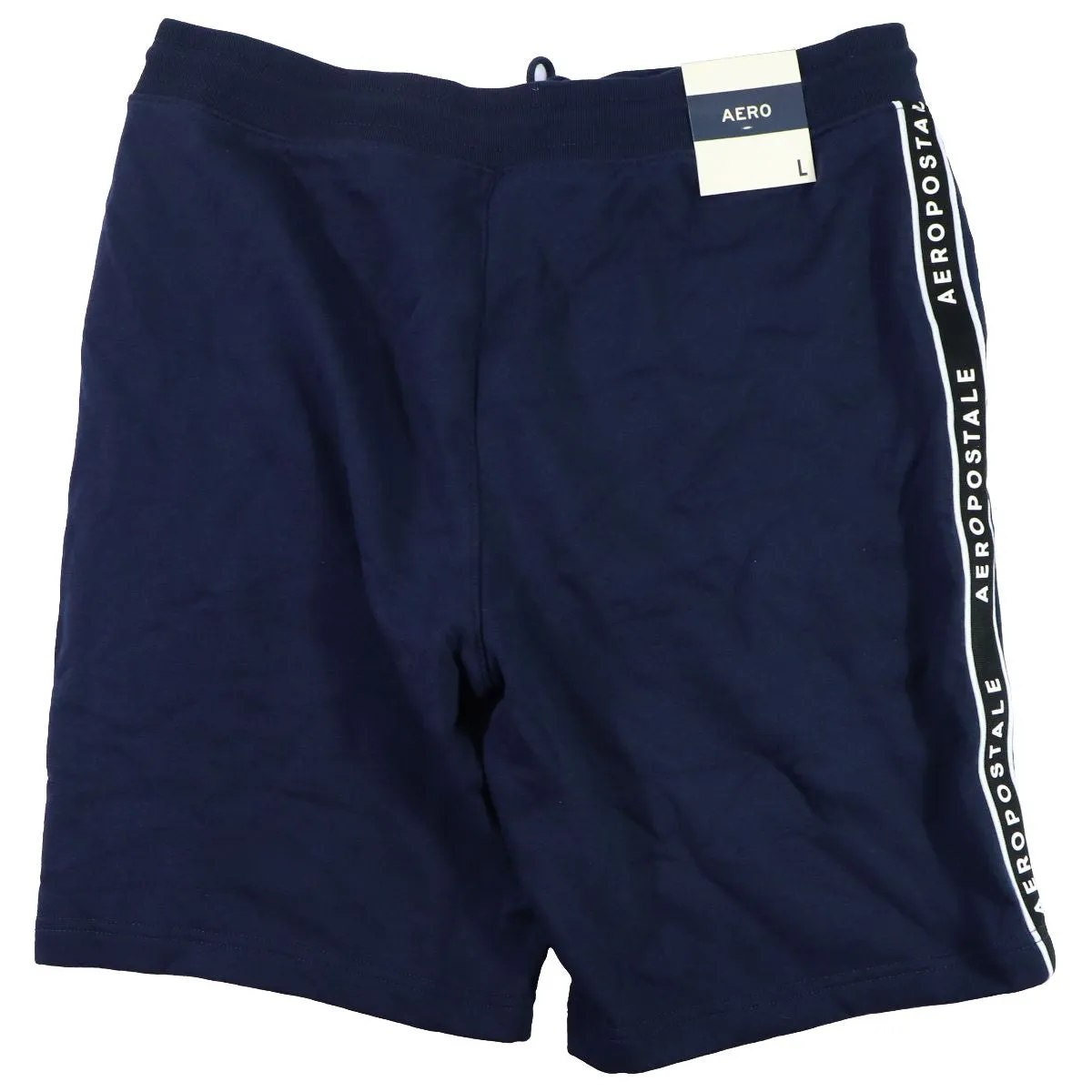 AEROPOSTALE Fleece Logo Name Stripe Shorts for Men - Navy (Size: L)