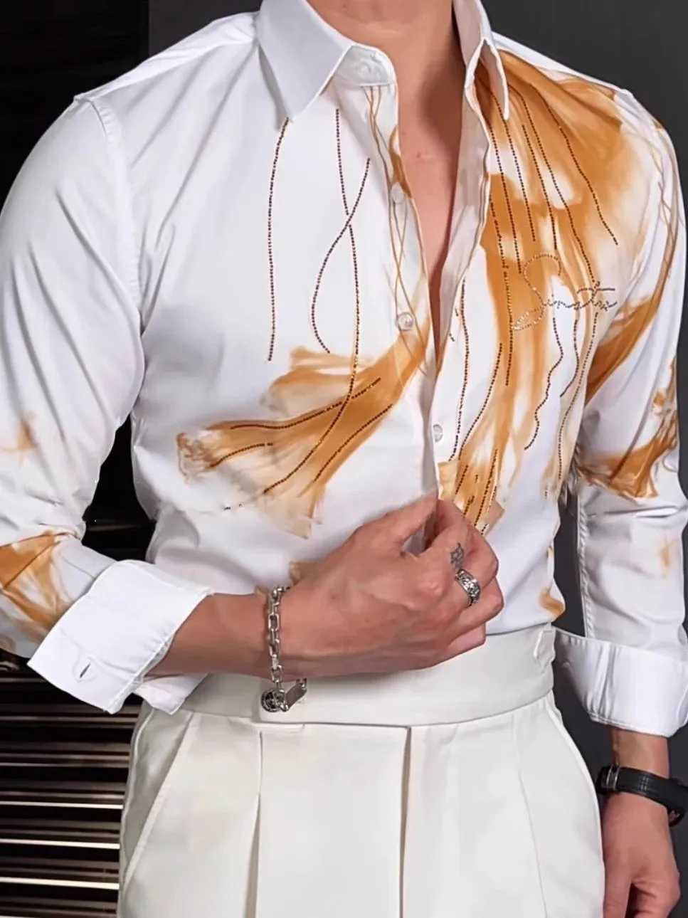 Aidase Flower Versatile Hot Diamond Color Contrast Shirt Camisas De Hombre New High Quality Luxury Rhinestones Shirt For Men Trend