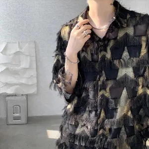 Aidase Mens Y2k Tassel Contrast Shirt Casual Street Wear Youth Trend Personality Versatile Couple Short-Sleeved Tops Unisex 2024 New
