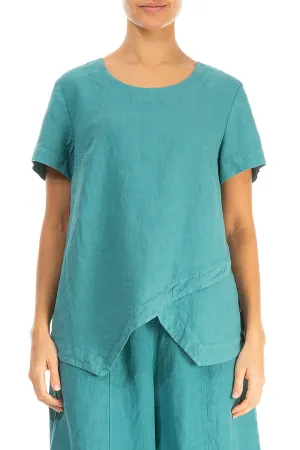Angled Hem Turquoise Linen Top
