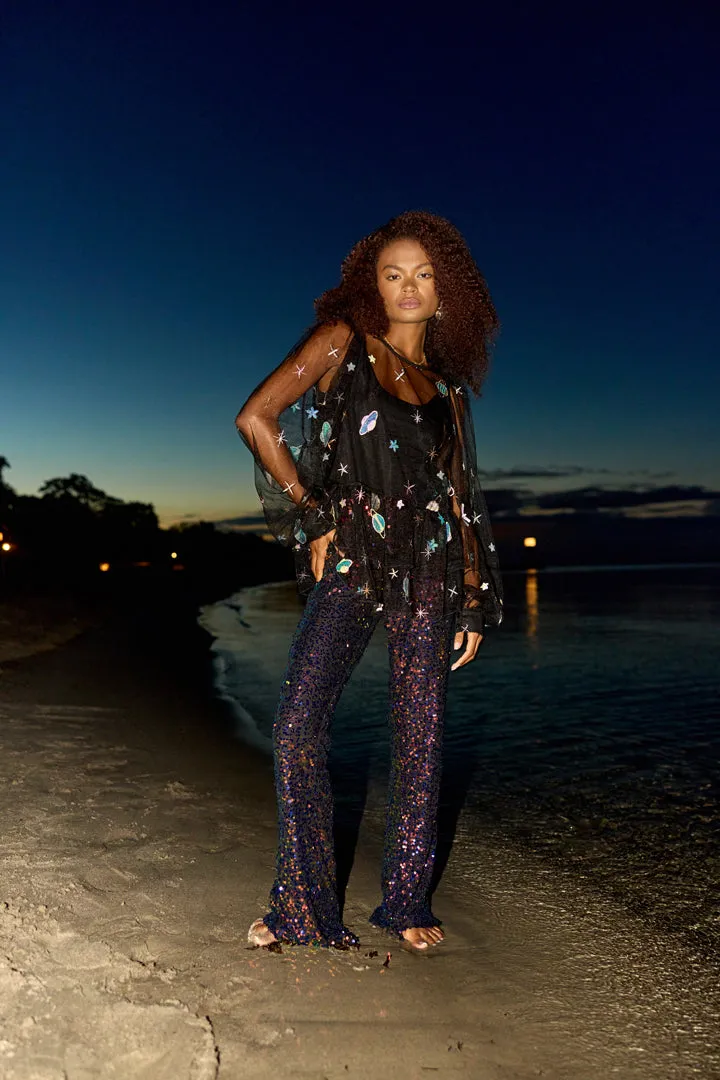 Aya Sequin Trousers - Black