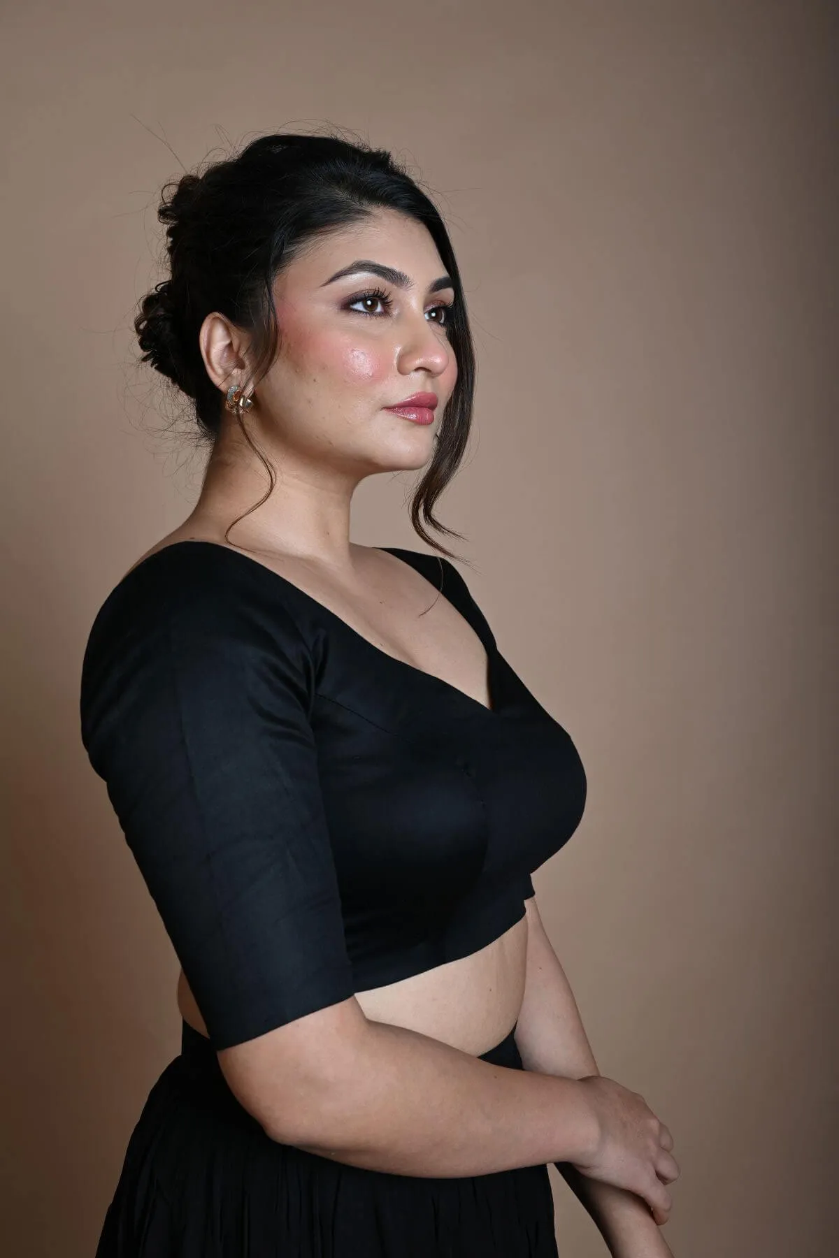 Back Half Sleeve Blouse in Cotton with Sweetheart Neckline