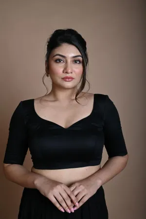 Back Half Sleeve Blouse in Cotton with Sweetheart Neckline