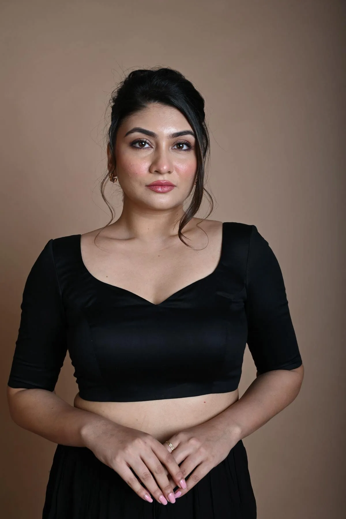 Back Half Sleeve Blouse in Cotton with Sweetheart Neckline
