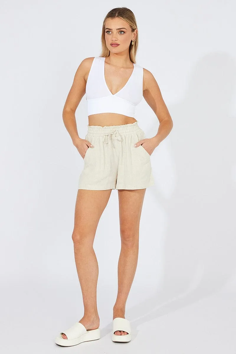 Beige Relaxed Shorts High Rise Linen Blend