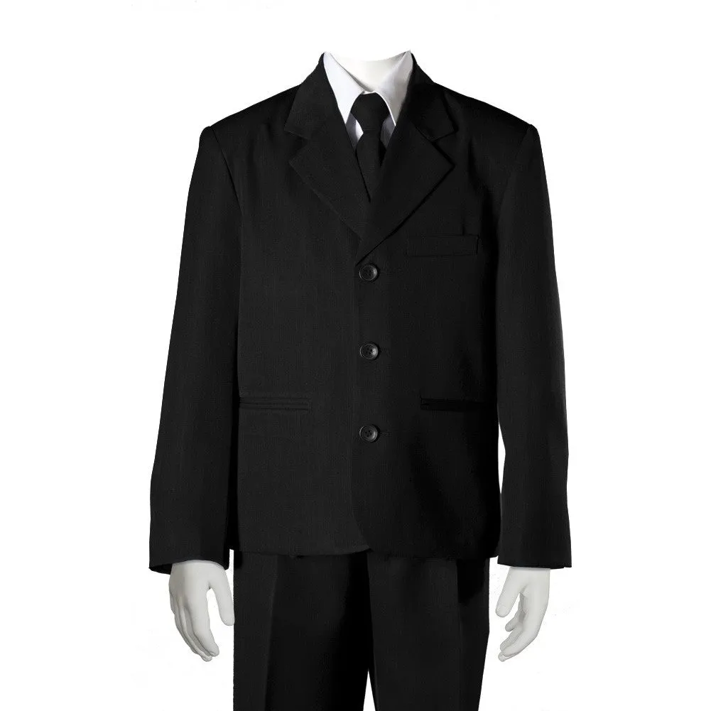 Big Boys Black Jacket Shirt Tie Vest Pants Husky Size Suit 8-20