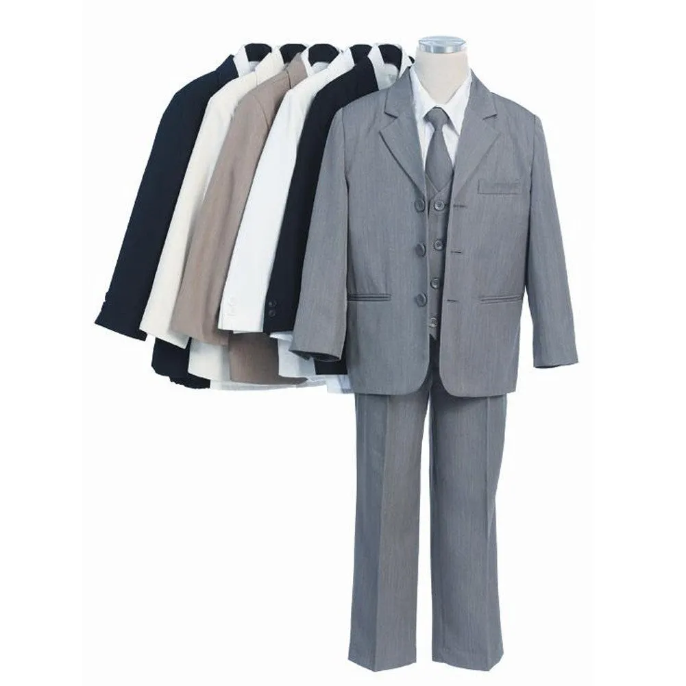 Big Boys Black Jacket Shirt Tie Vest Pants Husky Size Suit 8-20