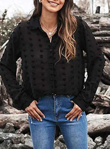 Blouses & Button-Down Shirts for Women V Neck Sexy Blous Tops Black