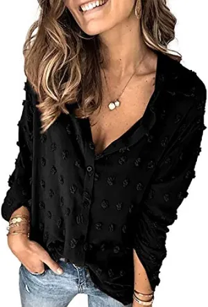 Blouses & Button-Down Shirts for Women V Neck Sexy Blous Tops Black