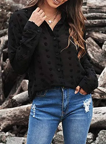 Blouses & Button-Down Shirts for Women V Neck Sexy Blous Tops Black