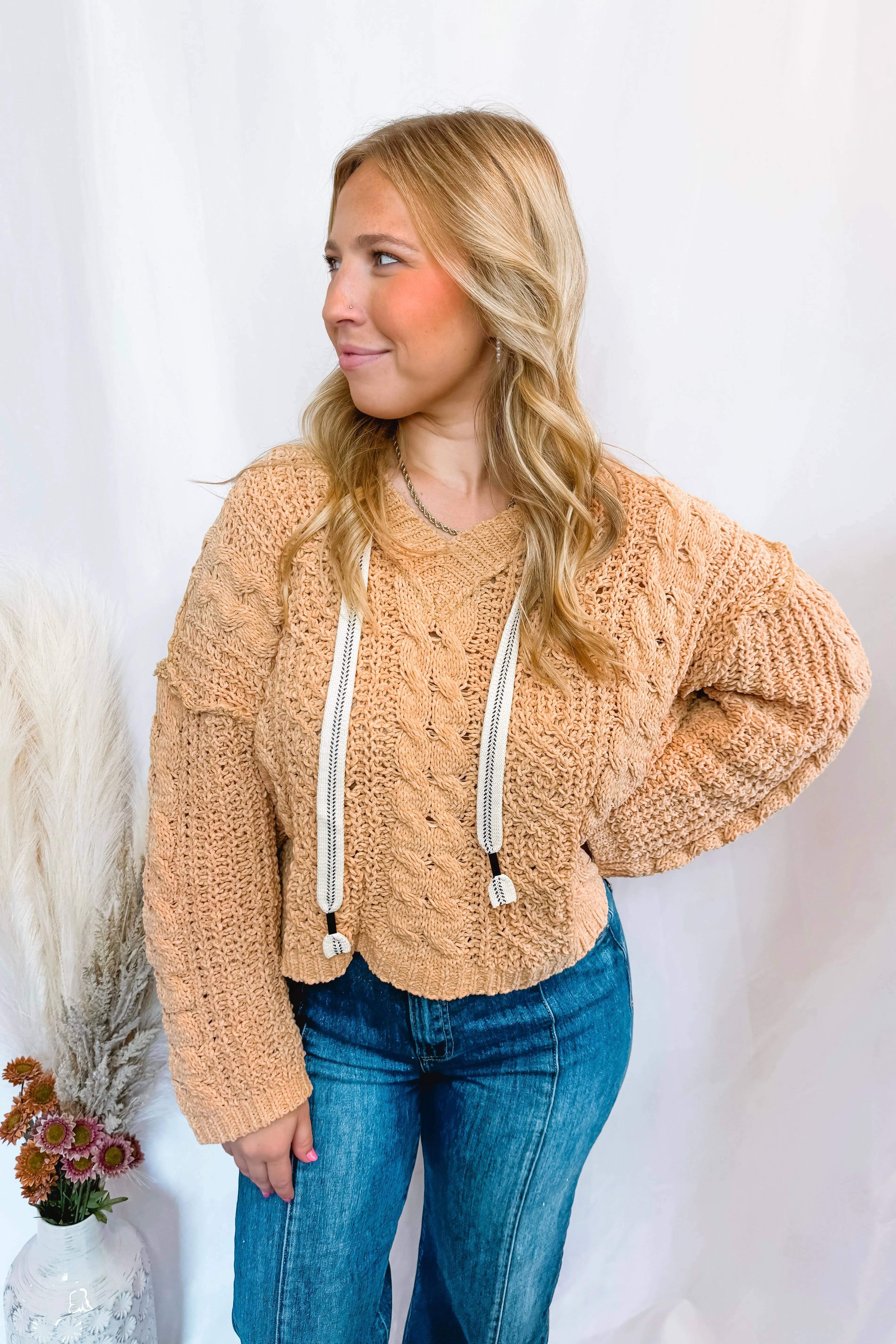 Cafe Cozy Cable Knit Hoodie - Honey (POL)