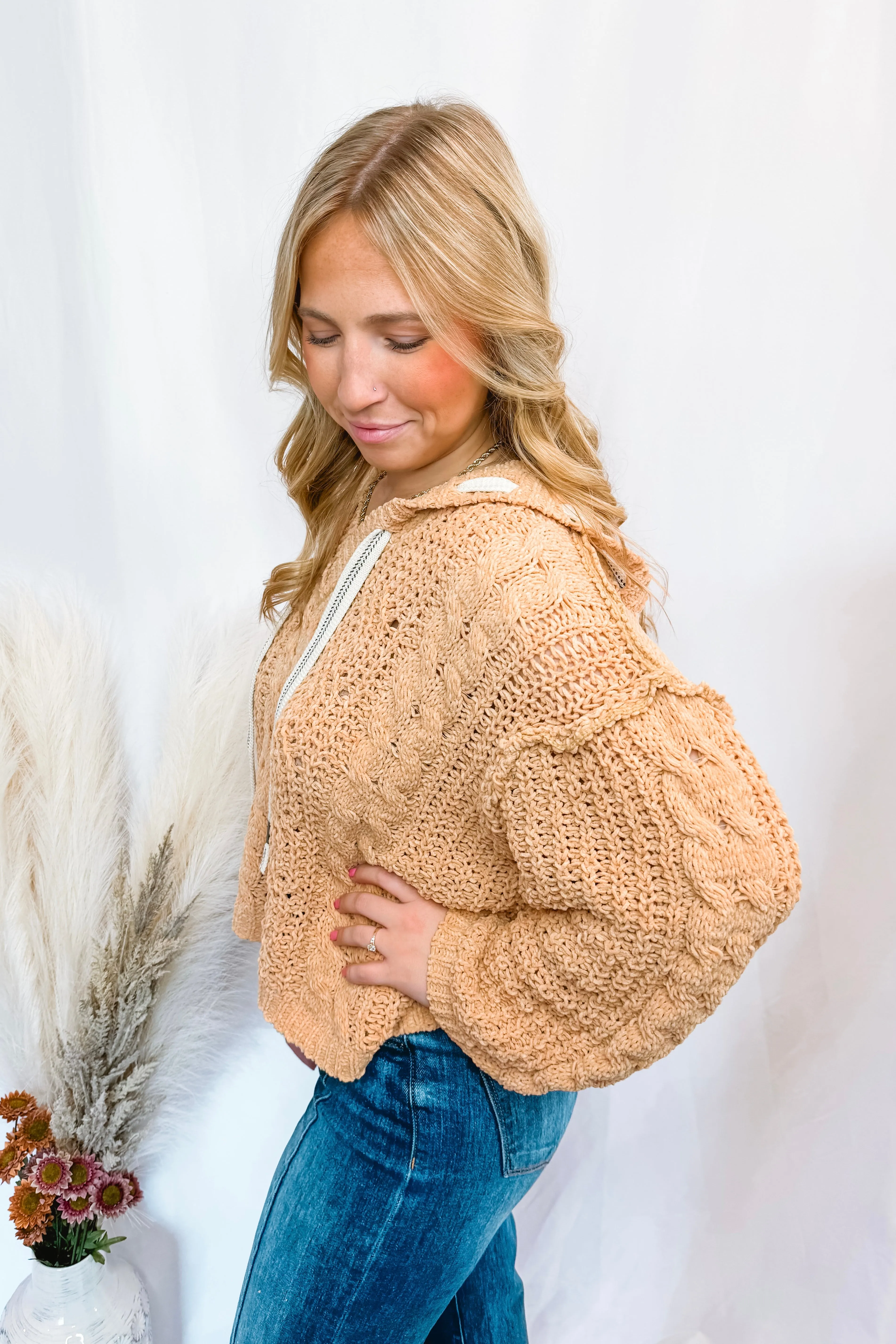 Cafe Cozy Cable Knit Hoodie - Honey (POL)