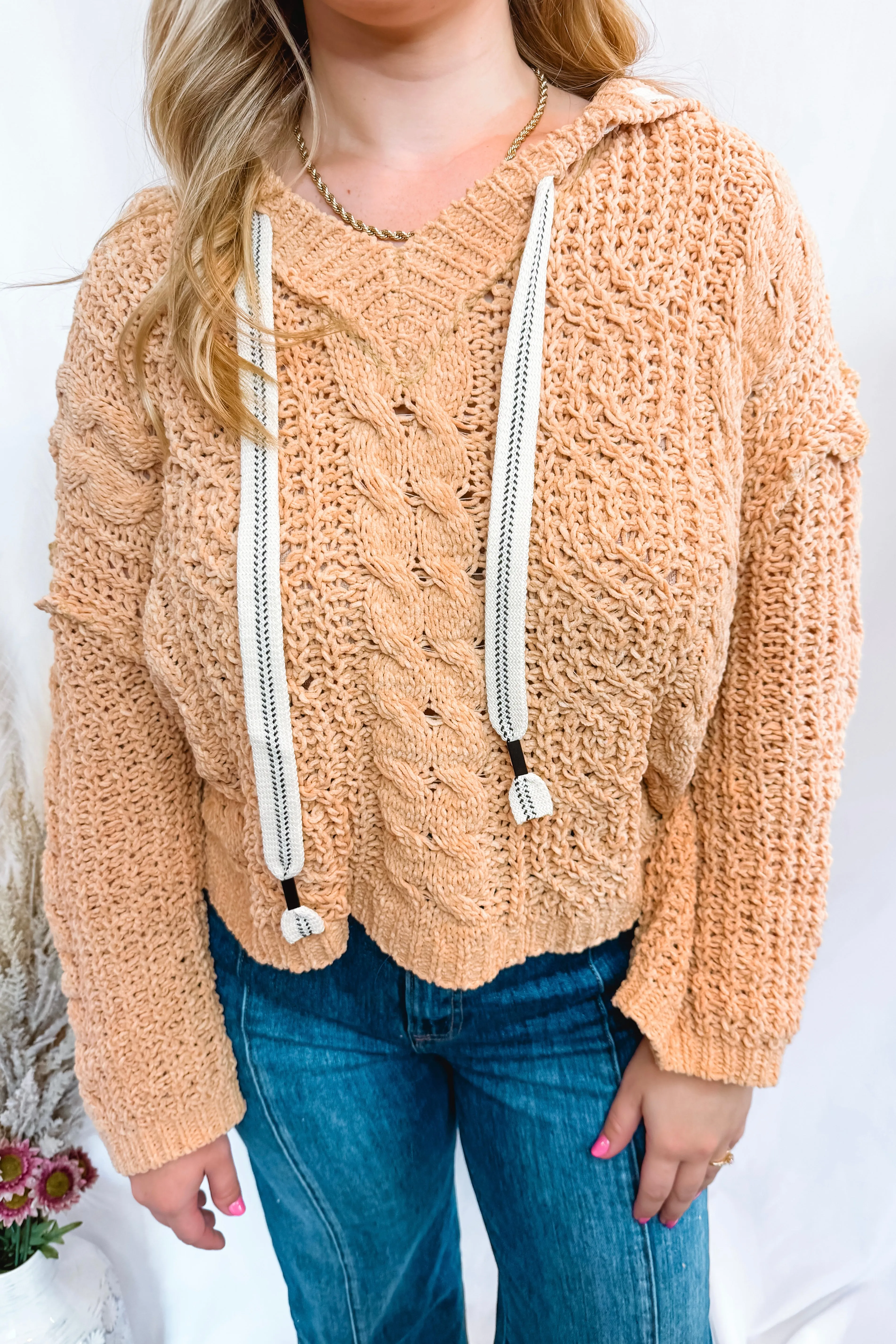 Cafe Cozy Cable Knit Hoodie - Honey (POL)