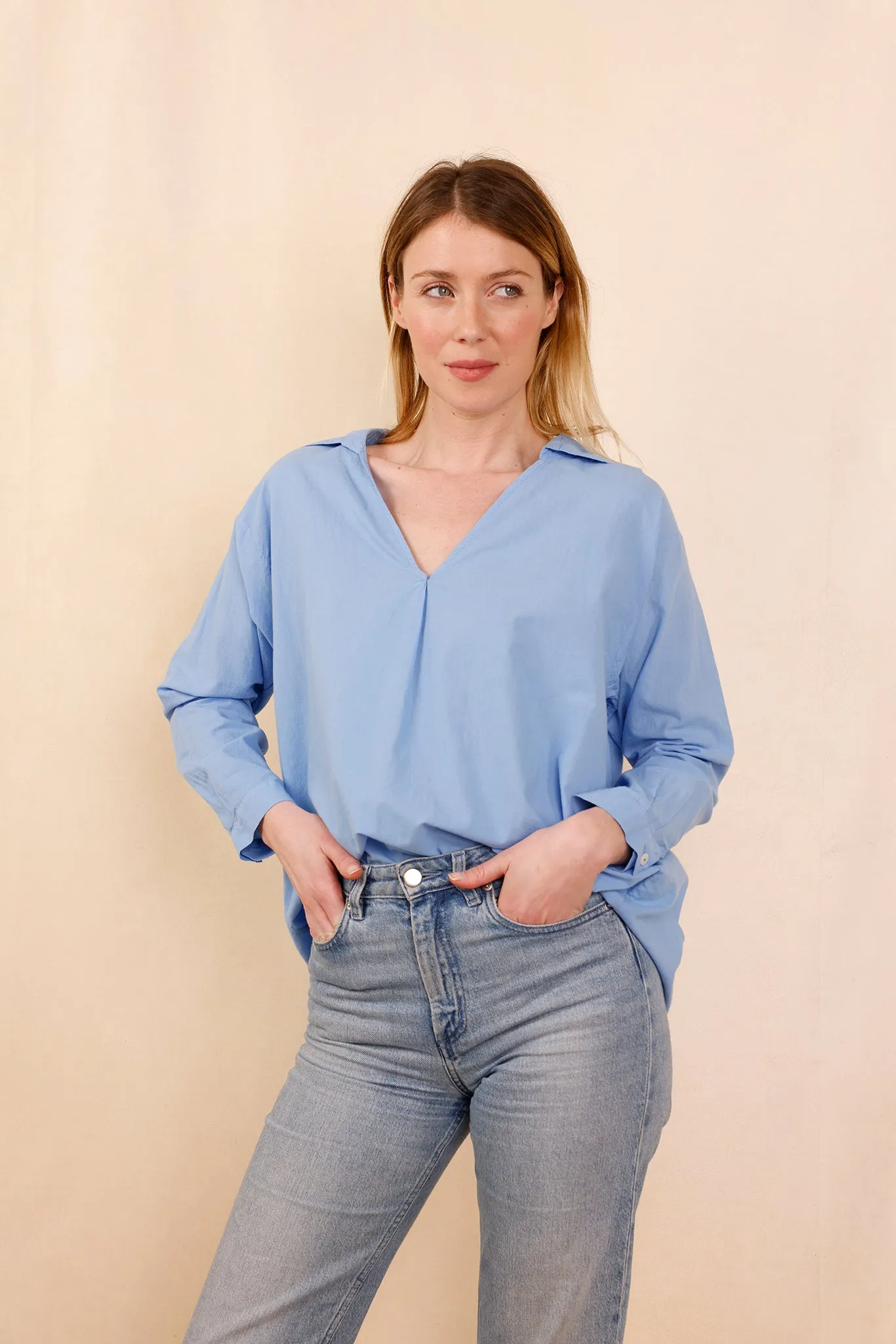 Chemise ASANA bleu - 100% Voile De Coton