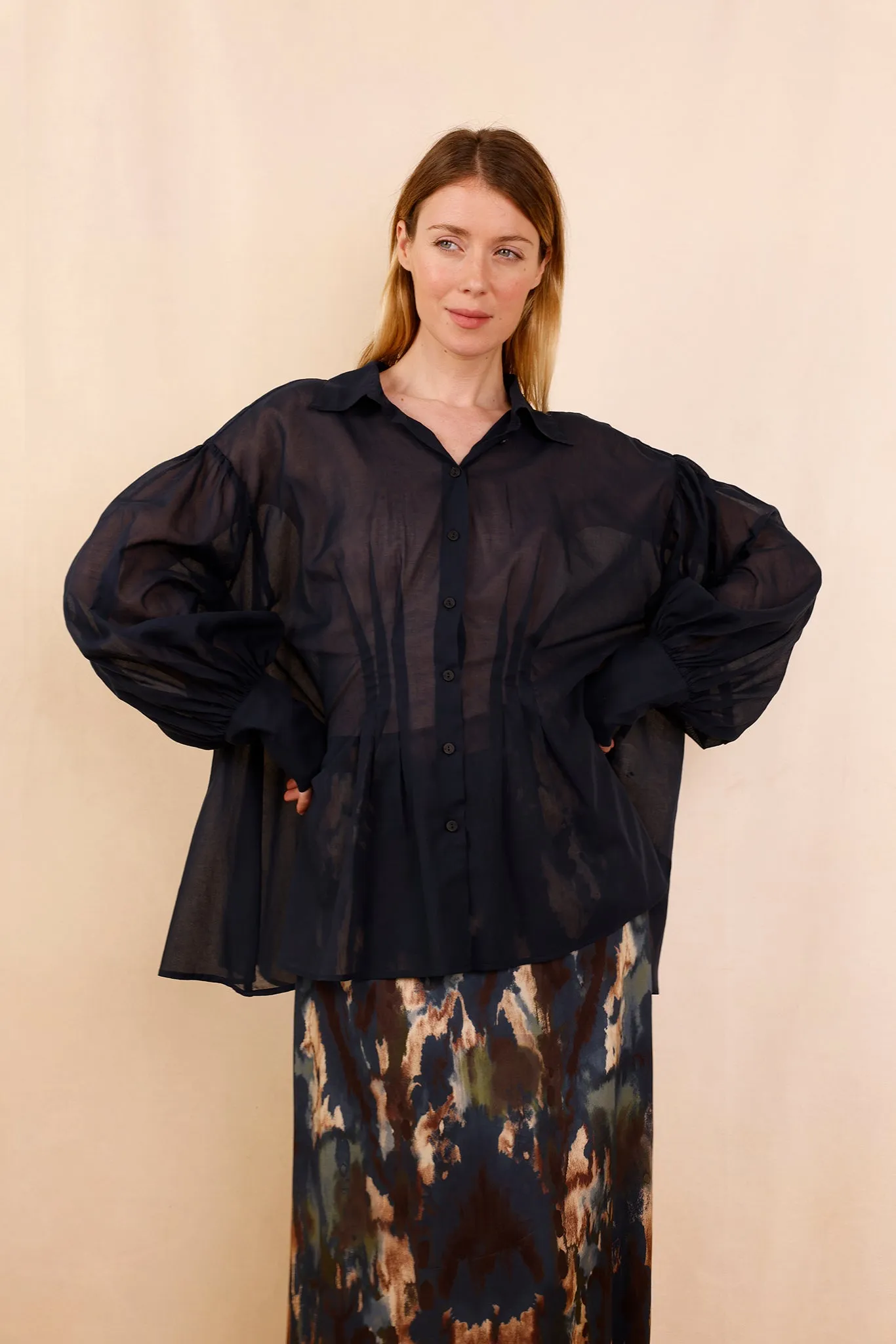 Chemise VAHINA - bleu marine transparent - 100% voile de coton