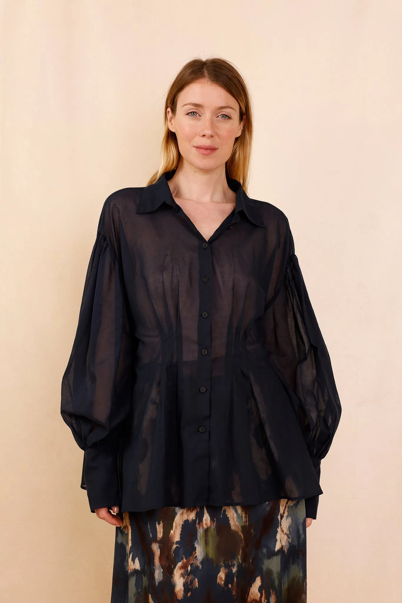 Chemise VAHINA - bleu marine transparent - 100% voile de coton