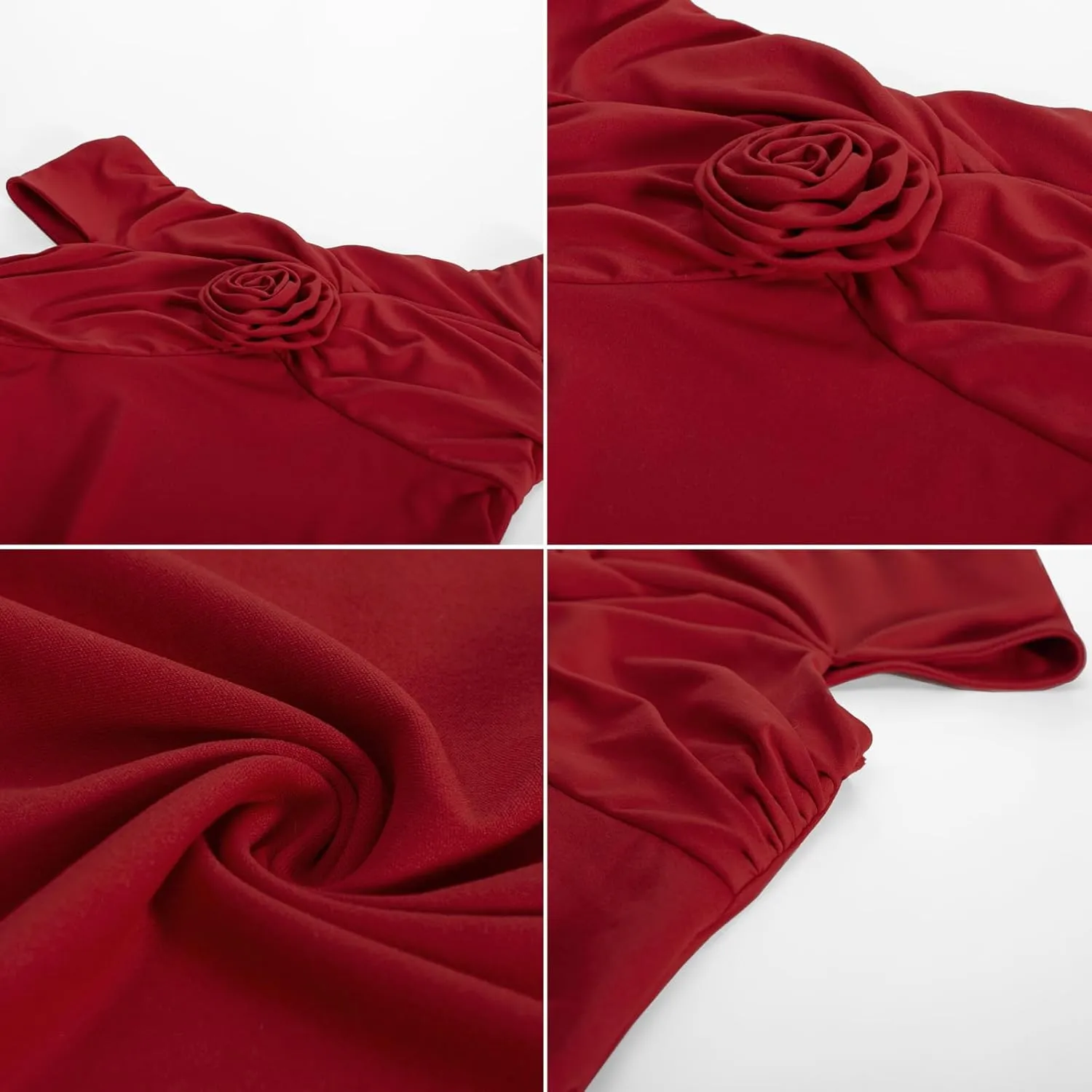 Chic Red XL Maternity Off Shoulder Top with 3D Flowers and Side Ruching - Fits Throughout Pregnancy