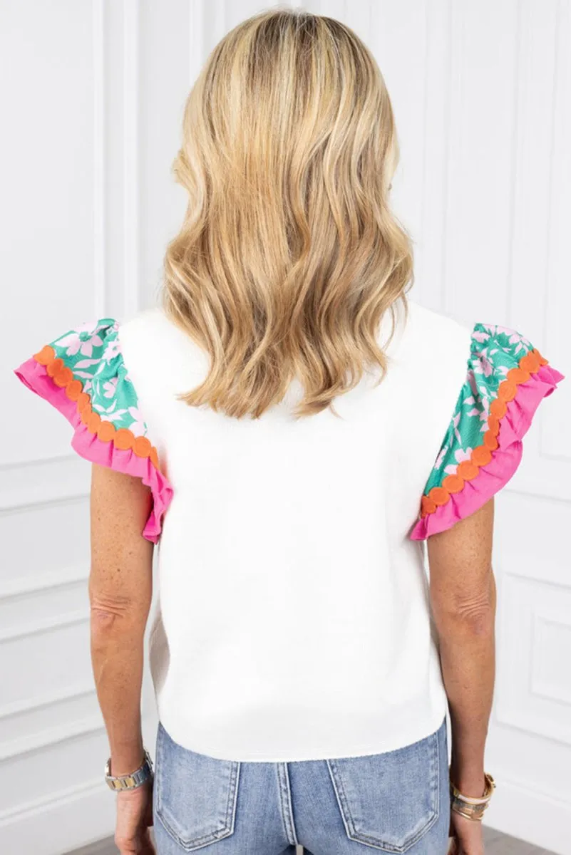 Christian White Floral Sleeve Top