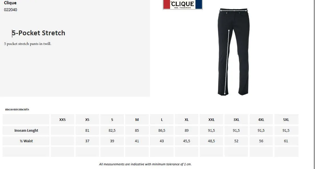 Clique 5-Pocket Men's Stretch Trousers | Twill Cotton | 3 Colours | XS-5XL