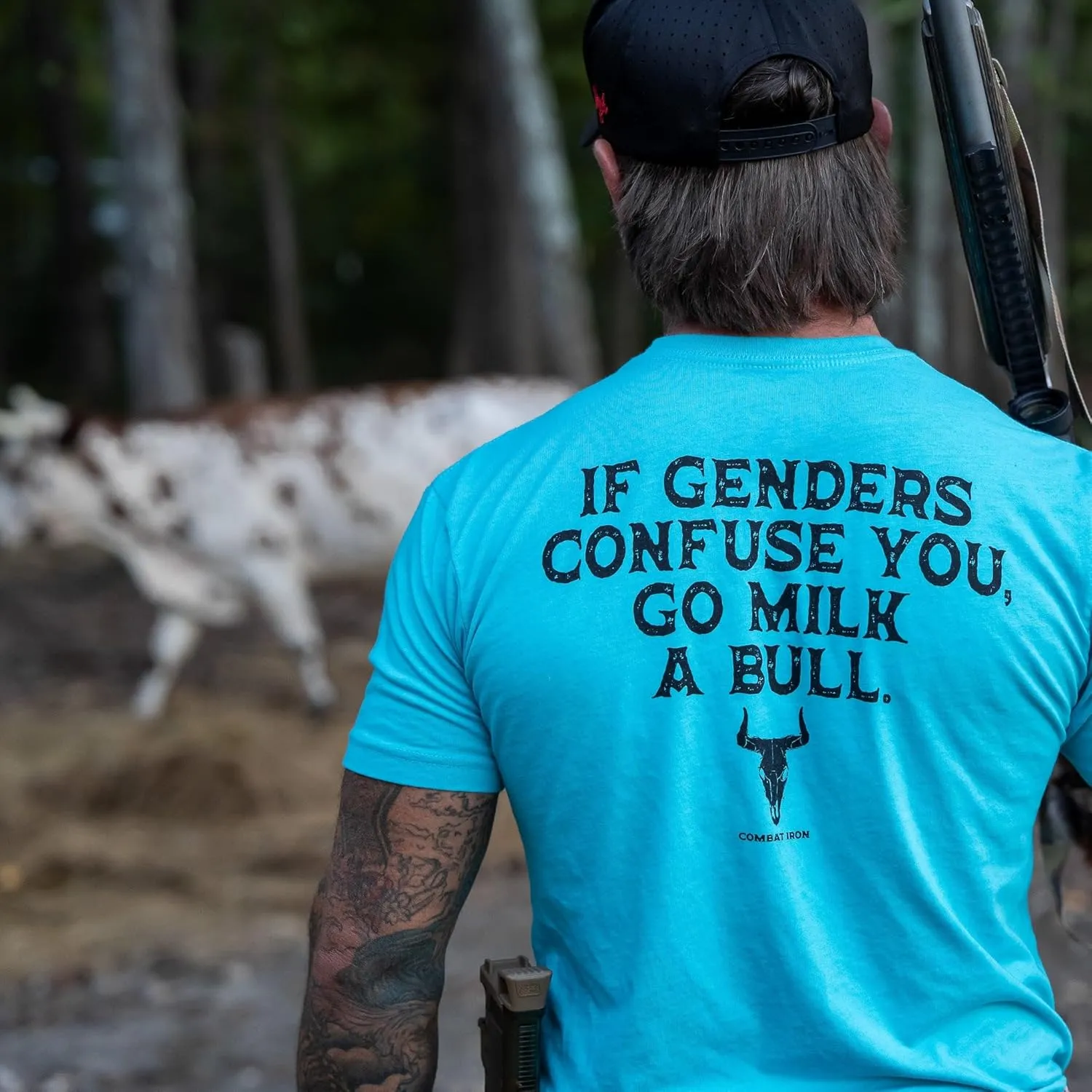 Combat Iron Men's Graphic T-Shirt | Go Milk a Bull | Cotton-Poly Blend | Athletic Fit, Tagless Comfort