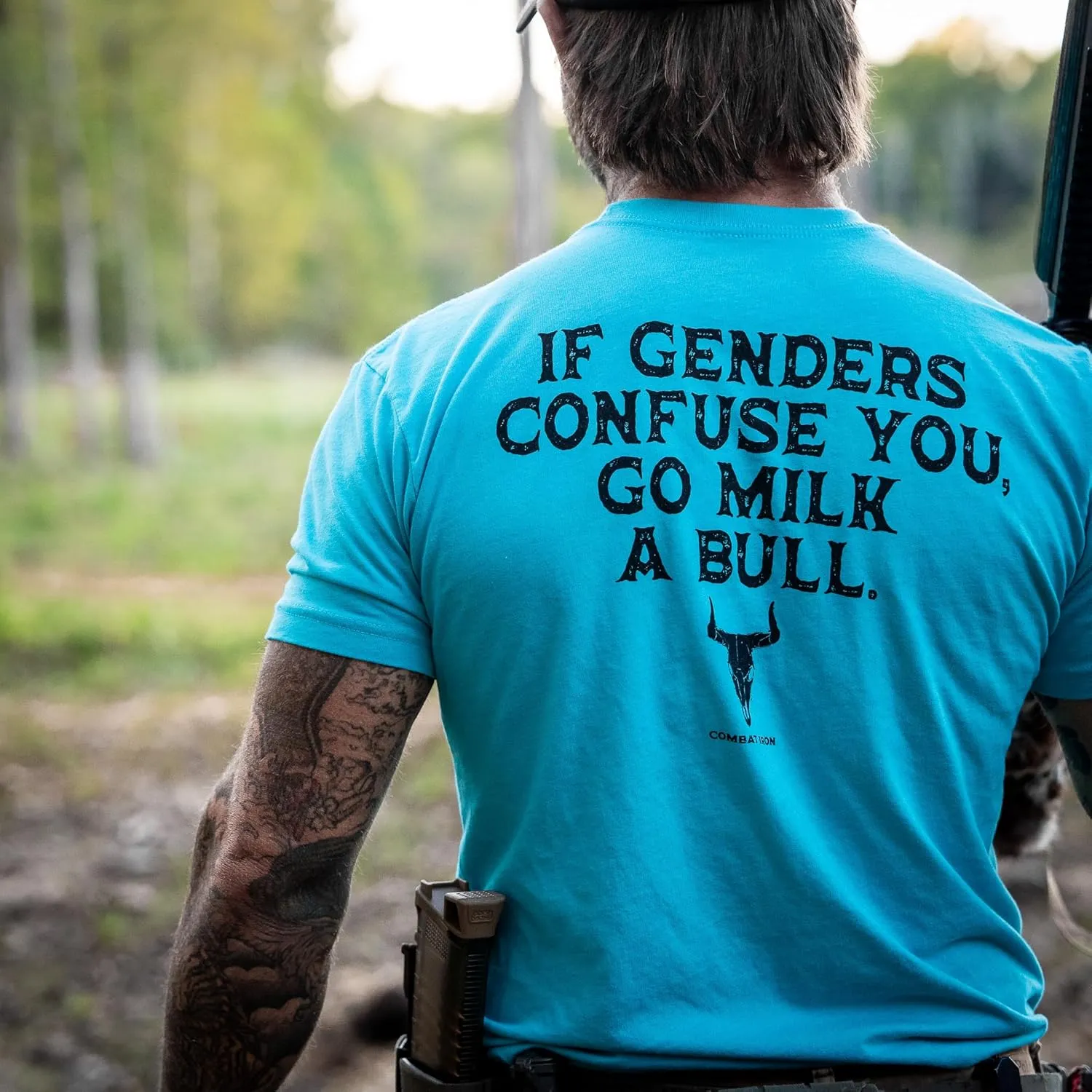 Combat Iron Men's Graphic T-Shirt | Go Milk a Bull | Cotton-Poly Blend | Athletic Fit, Tagless Comfort