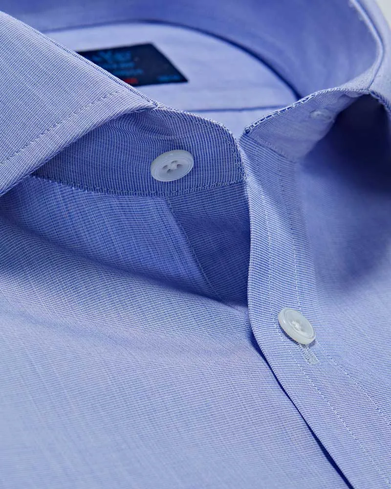 Contemporary Fit Blue End-on-End Cotton Shirt with Cut-away Collar & Two Button Cuff