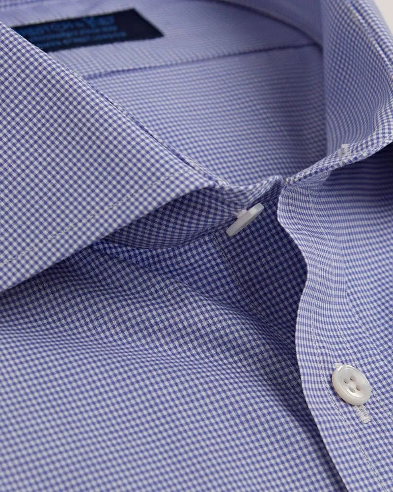 Contemporary Fit, Cut-away Collar, 2 Button Cuff Shirt in a Blue & White Shepherds Check Poplin Cotton