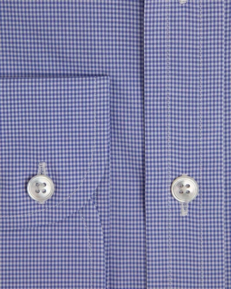 Contemporary Fit, Cut-away Collar, 2 Button Cuff Shirt in a Blue & White Shepherds Check Poplin Cotton