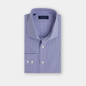 Contemporary Fit, Cut-away Collar, 2 Button Cuff Shirt in a Blue & White Shepherds Check Poplin Cotton