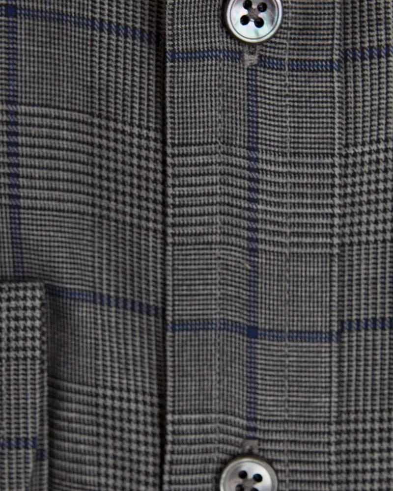 Contemporary Fit, Cut-away Collar, 2 Button Cuff Shirt in a Grey, Black & Navy Check Twill Cotton