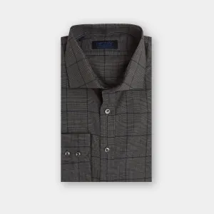 Contemporary Fit, Cut-away Collar, 2 Button Cuff Shirt in a Grey, Black & Navy Check Twill Cotton