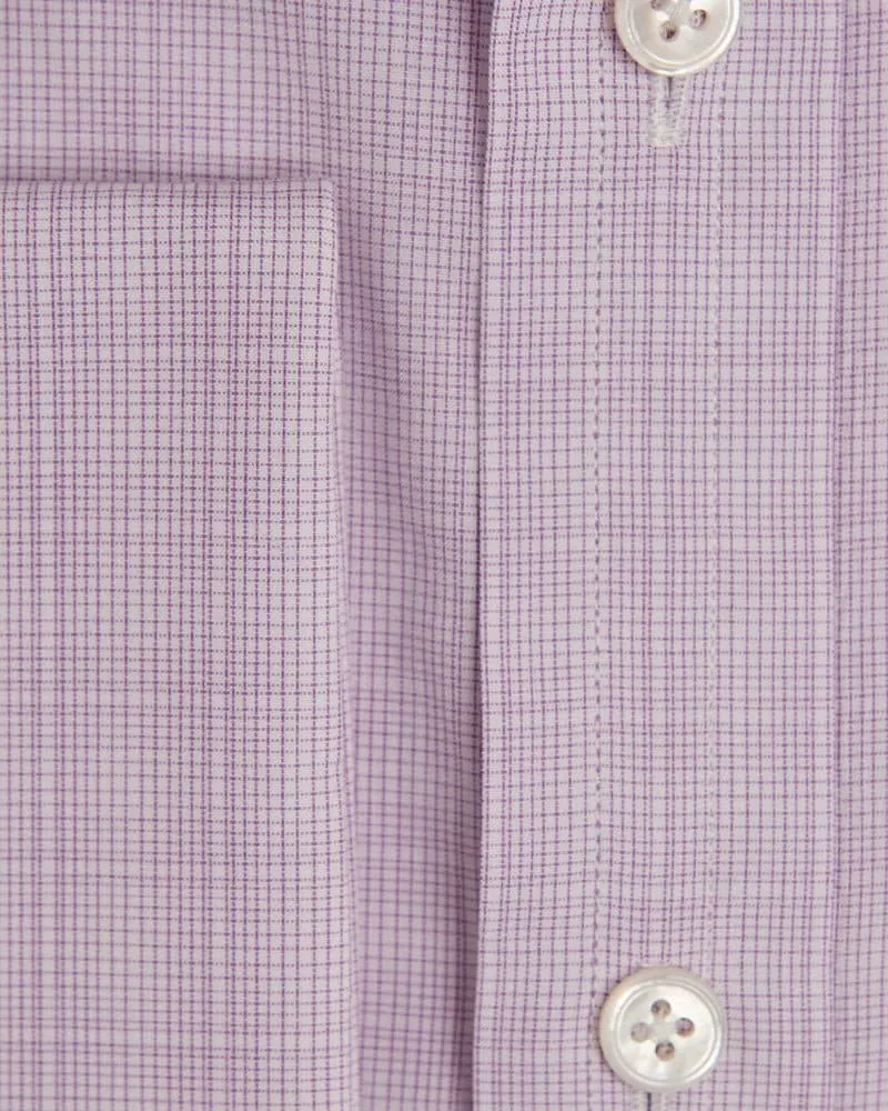 Contemporary Fit, Cut-away Collar, Double Cuff Shirt in a Lilac & White Check Poplin Cotton