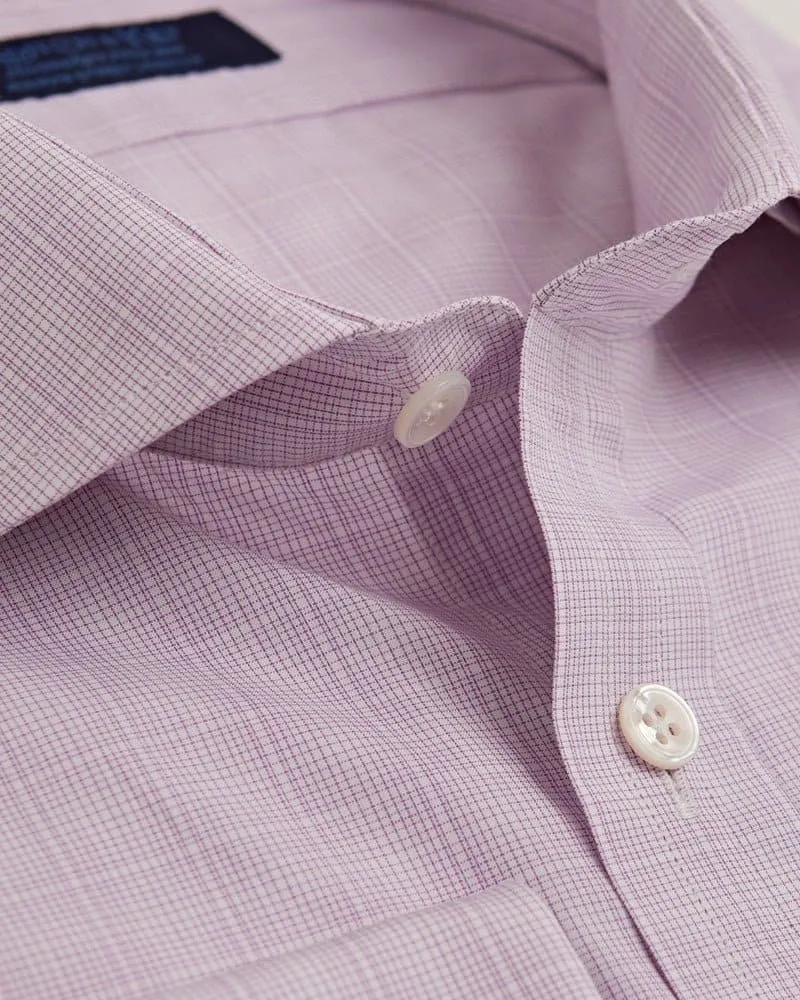 Contemporary Fit, Cut-away Collar, Double Cuff Shirt in a Lilac & White Check Poplin Cotton