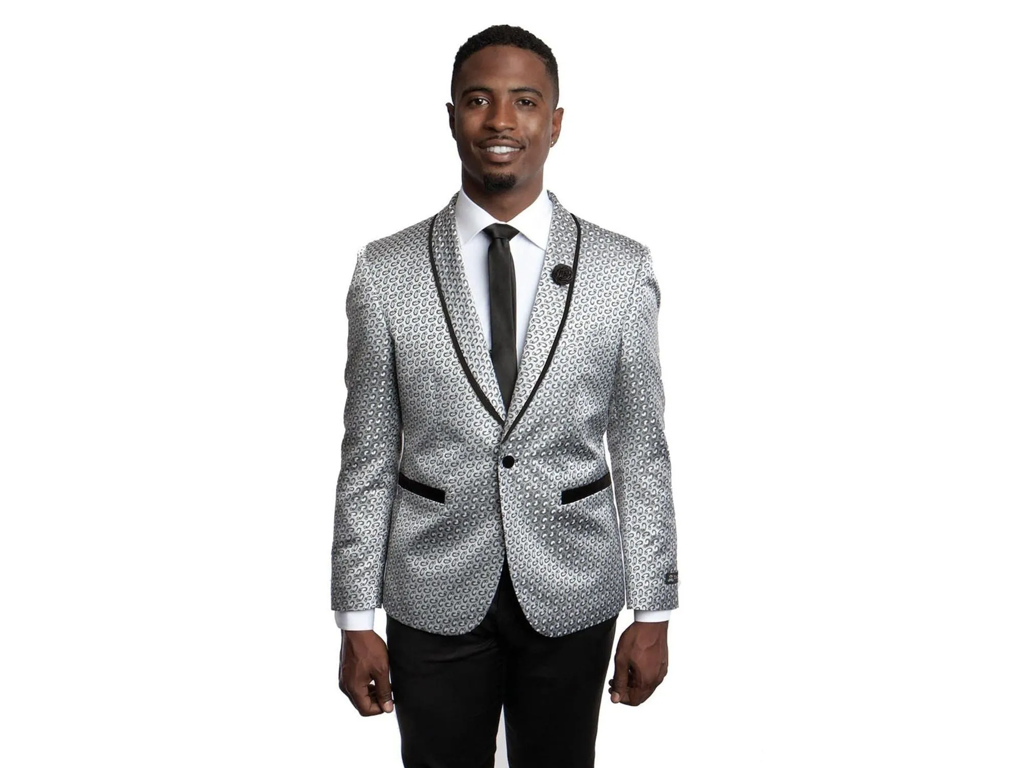 Cosmo Silver & Black Small Paisley Shawl Tuxedo Rental