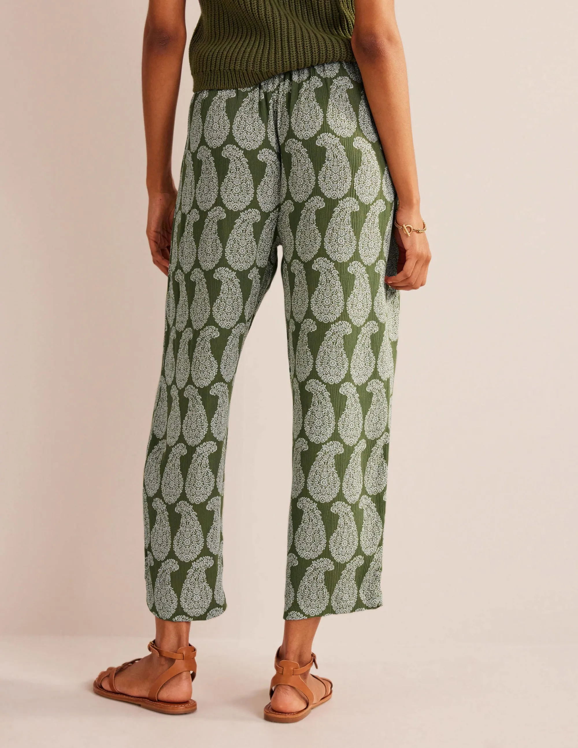 Crinkle Tapered Trousers-Spruce, Sweet Paisley
