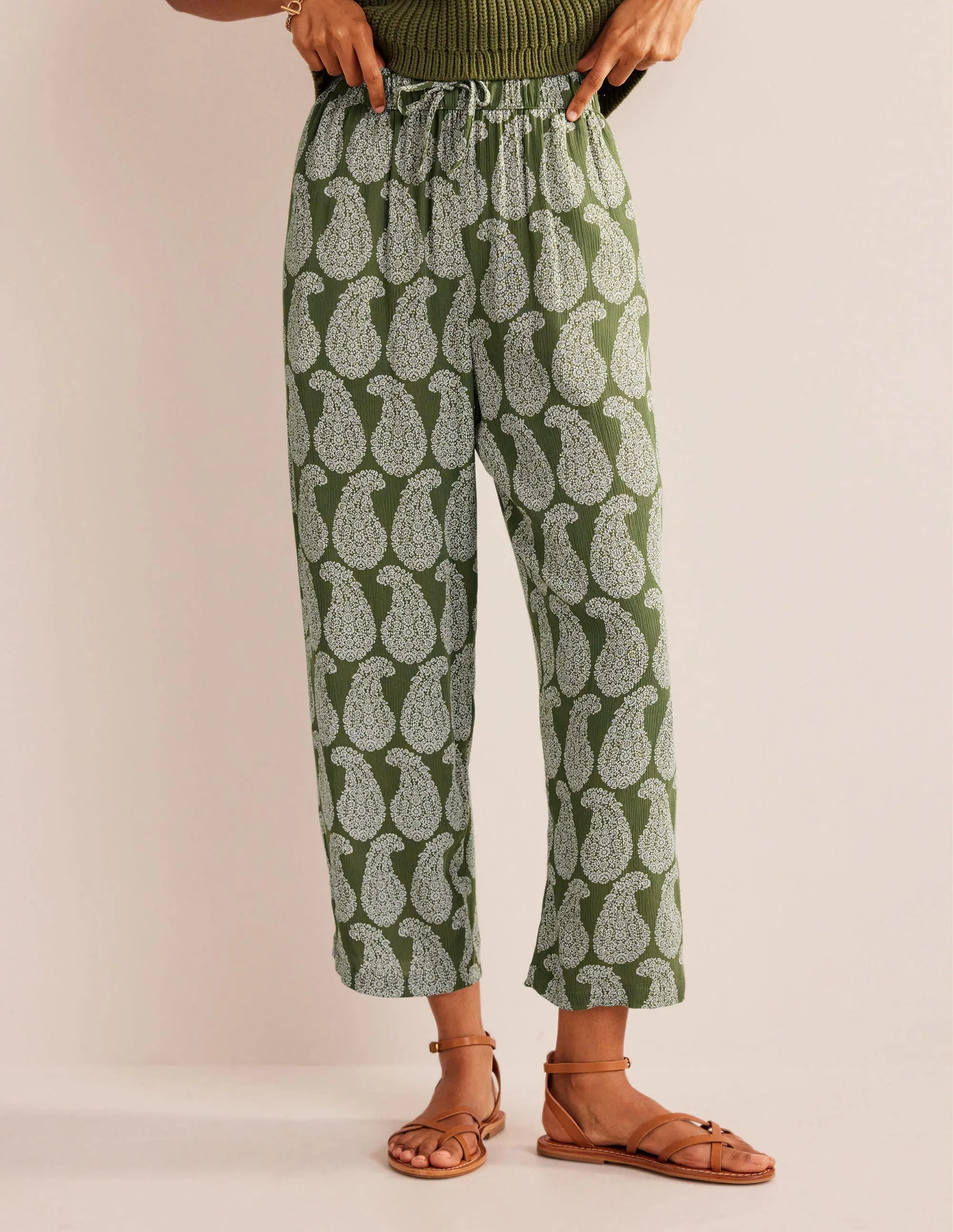 Crinkle Tapered Trousers-Spruce, Sweet Paisley