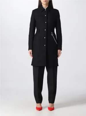Elegant Black Wool Coat with Silver Chain Detail