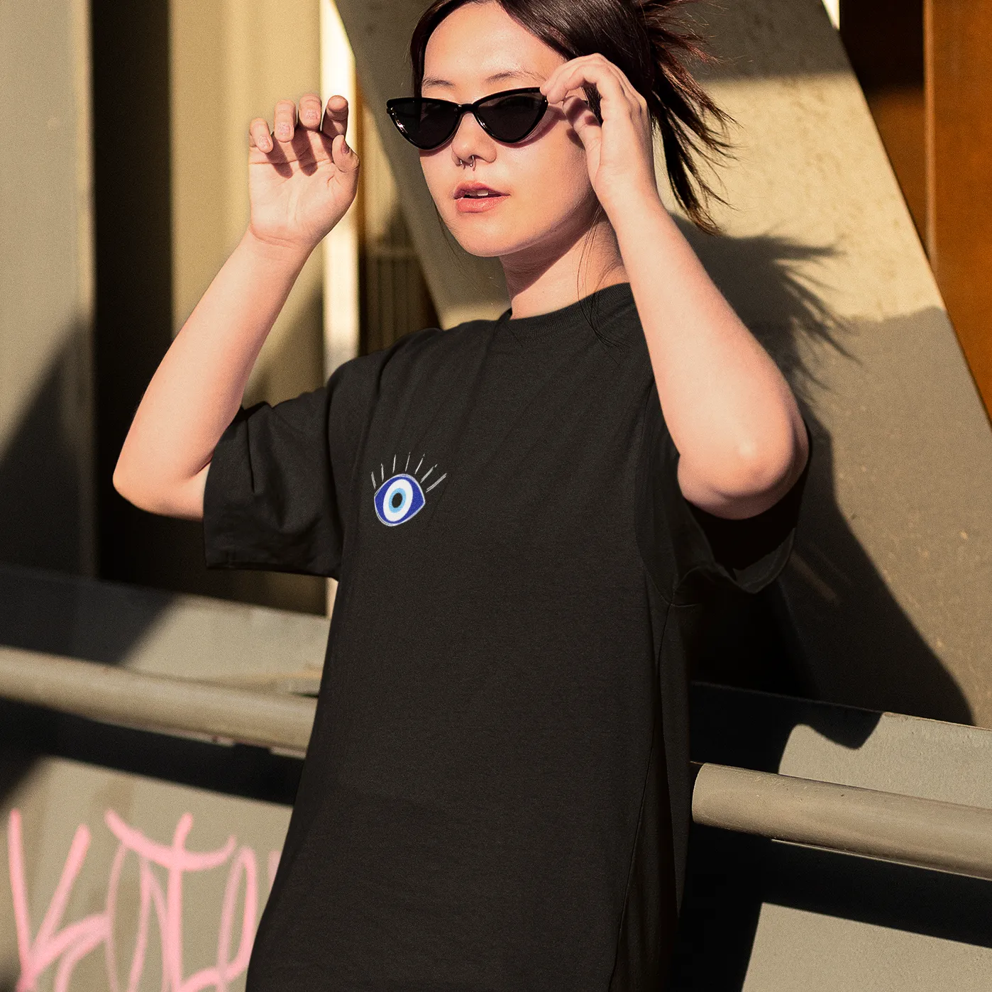 Evil Eye Back Printed Oversized T-shirts -- Unisex