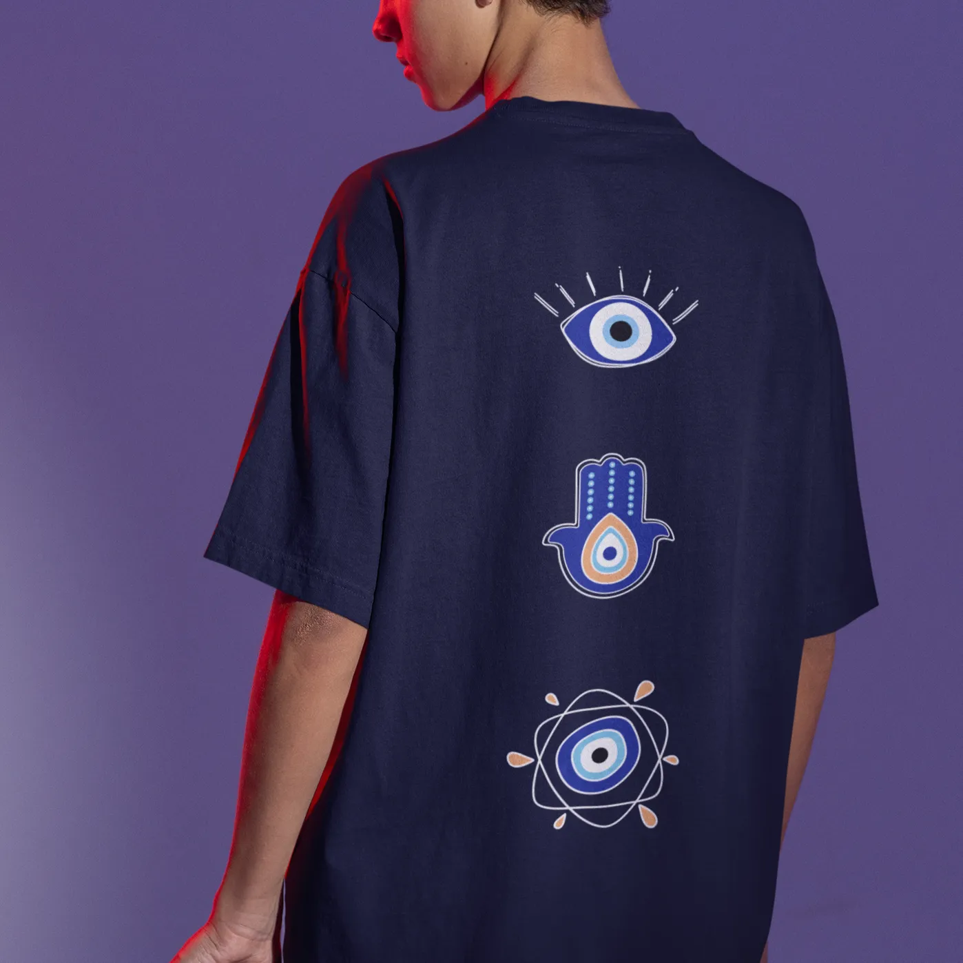 Evil Eye Back Printed Oversized T-shirts -- Unisex
