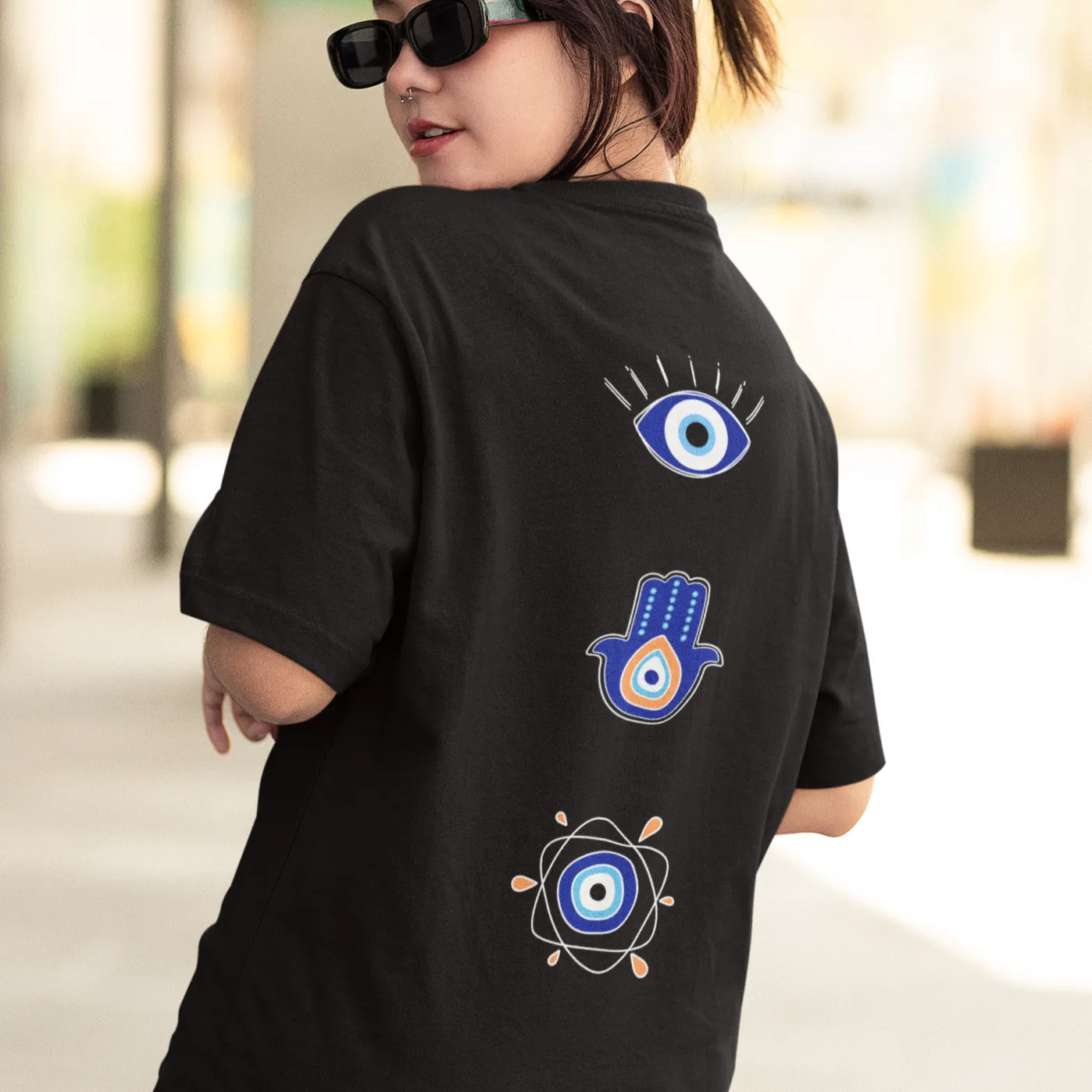 Evil Eye Back Printed Oversized T-shirts -- Unisex