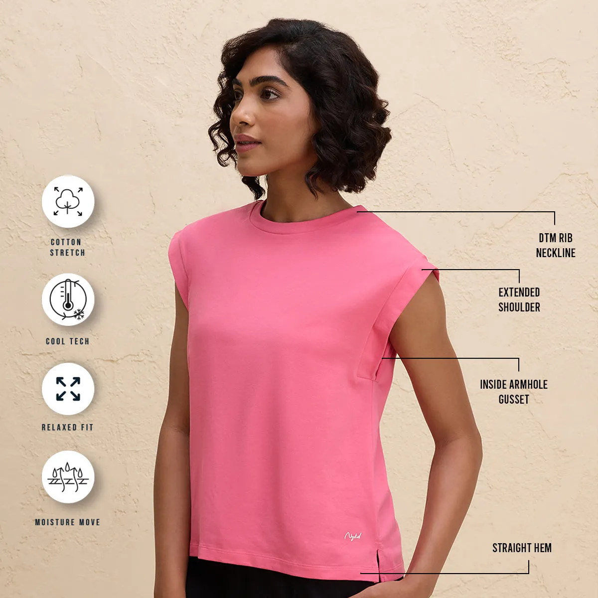 Extended Shoulder Cotton Tank Top with 2 Degree Cooling Tech-NYLE514-Pink