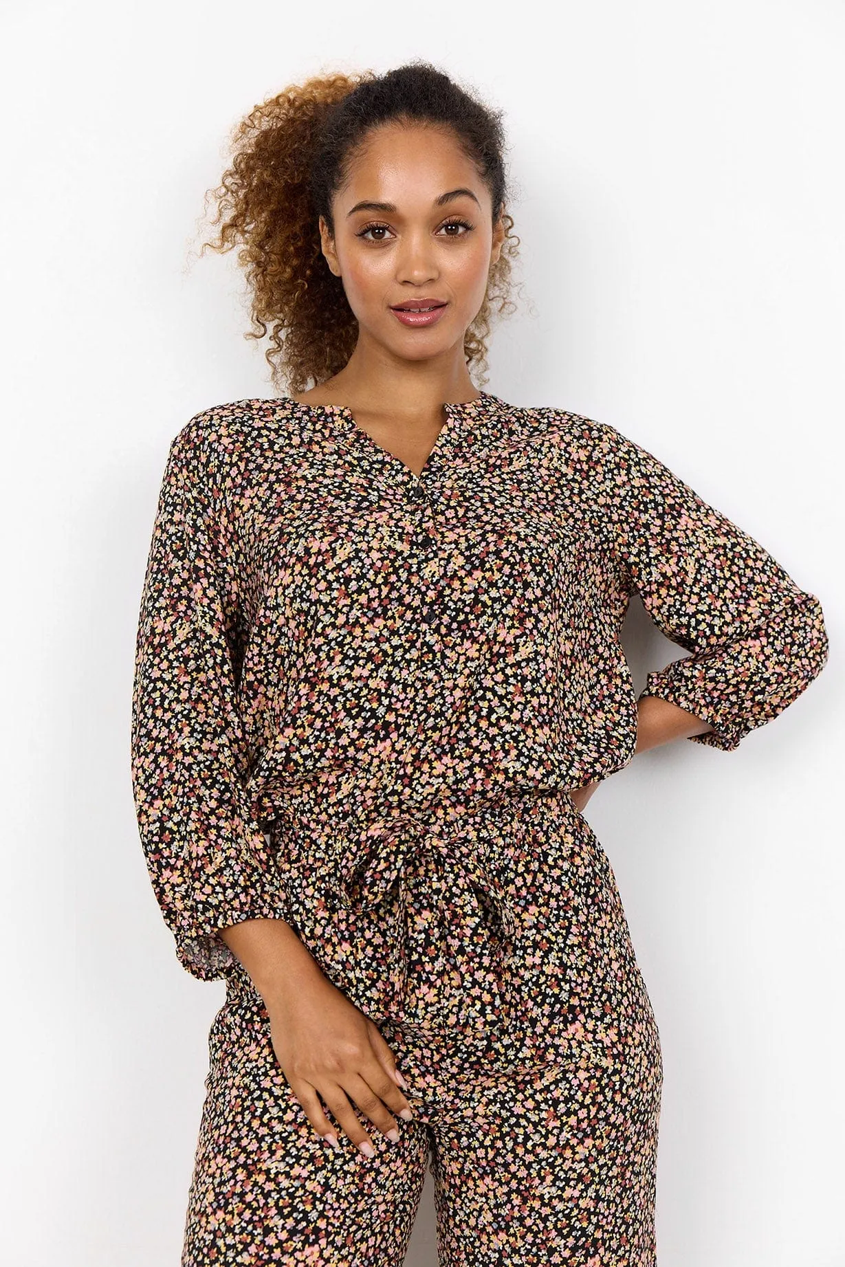 Farah Ditsy Print Blouse - Blush Combi