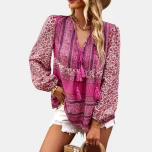 Floral Print Blouses with Long Sleeve